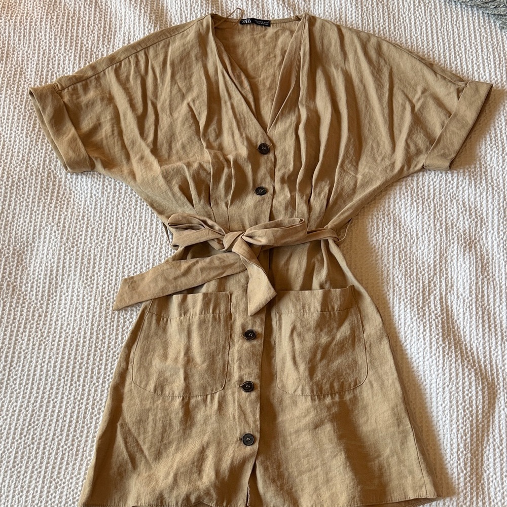 Zara Tan Button-Down Mini Dress
